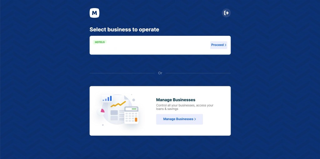 First, log in to your business account and select the business you want a POS terminal for.