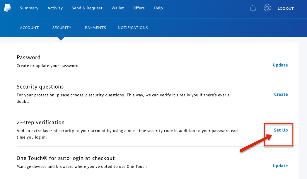 Enable 2FA Paypal
