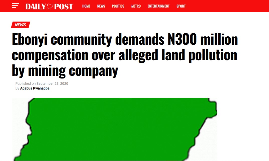 DailypostNg Newspaper report on Ikwo mining pit